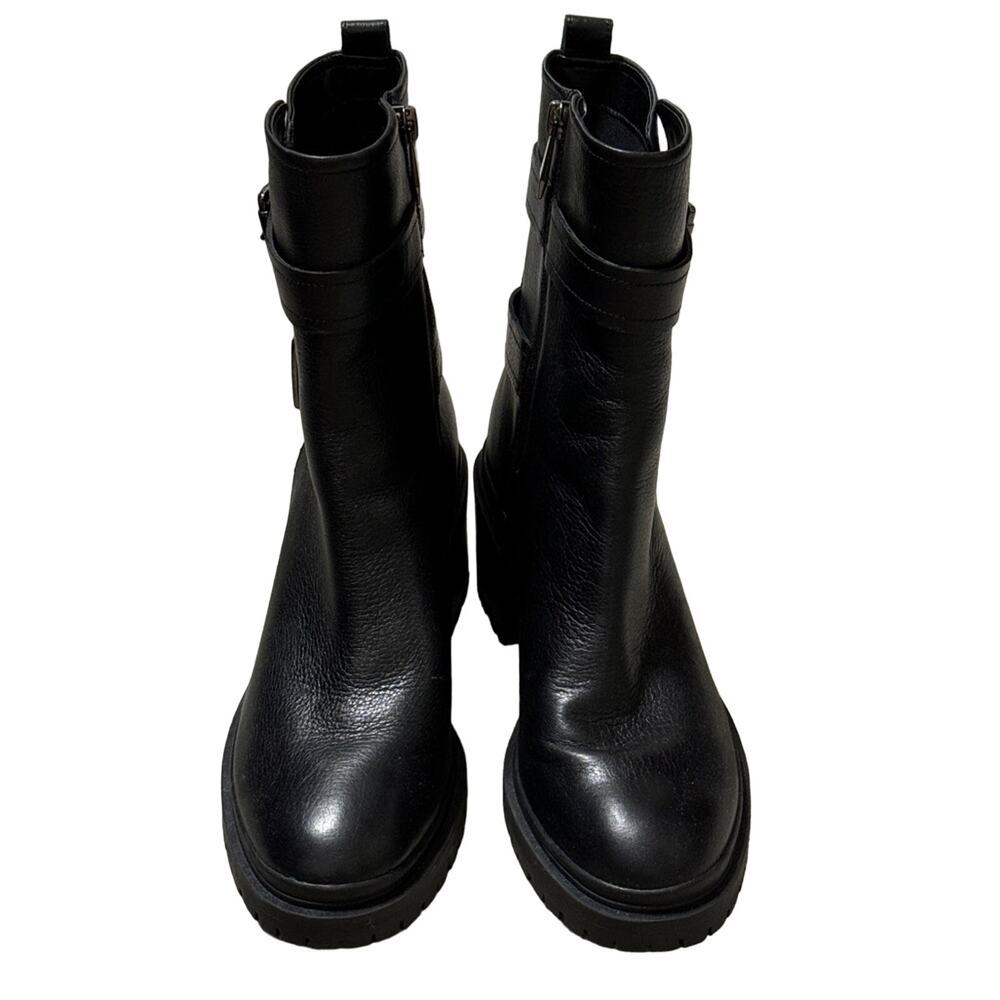 Naturalizer Trina Leather Moto Buckle Block Heel Boots Black Size 8 - Picture 2 of 7